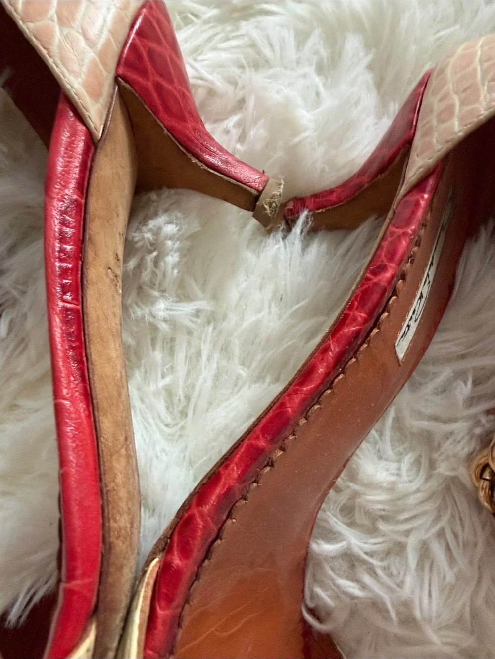 Oscar de la Renta Red, Gold and Tan Chain-Trim Sandals